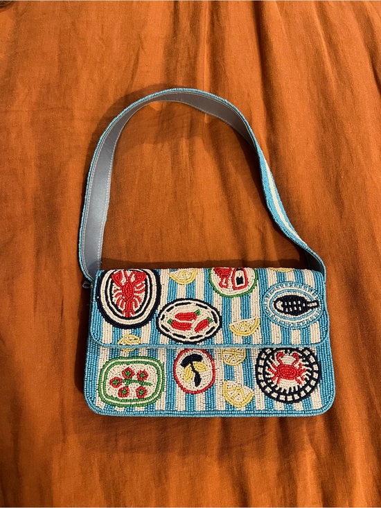 STAUD Handbags - Coastal Beaded Blue and White Shoulder Bag